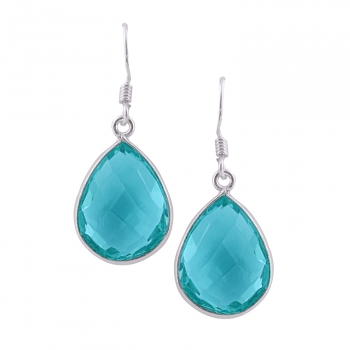 Pretty silver checkered cut light blue glass drop earrings 